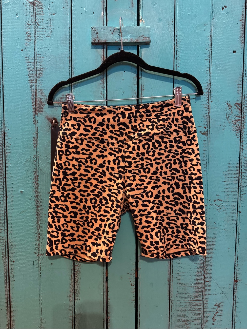 Leopard Print Women’s Stretch Bike Shorts - Black on Tan
